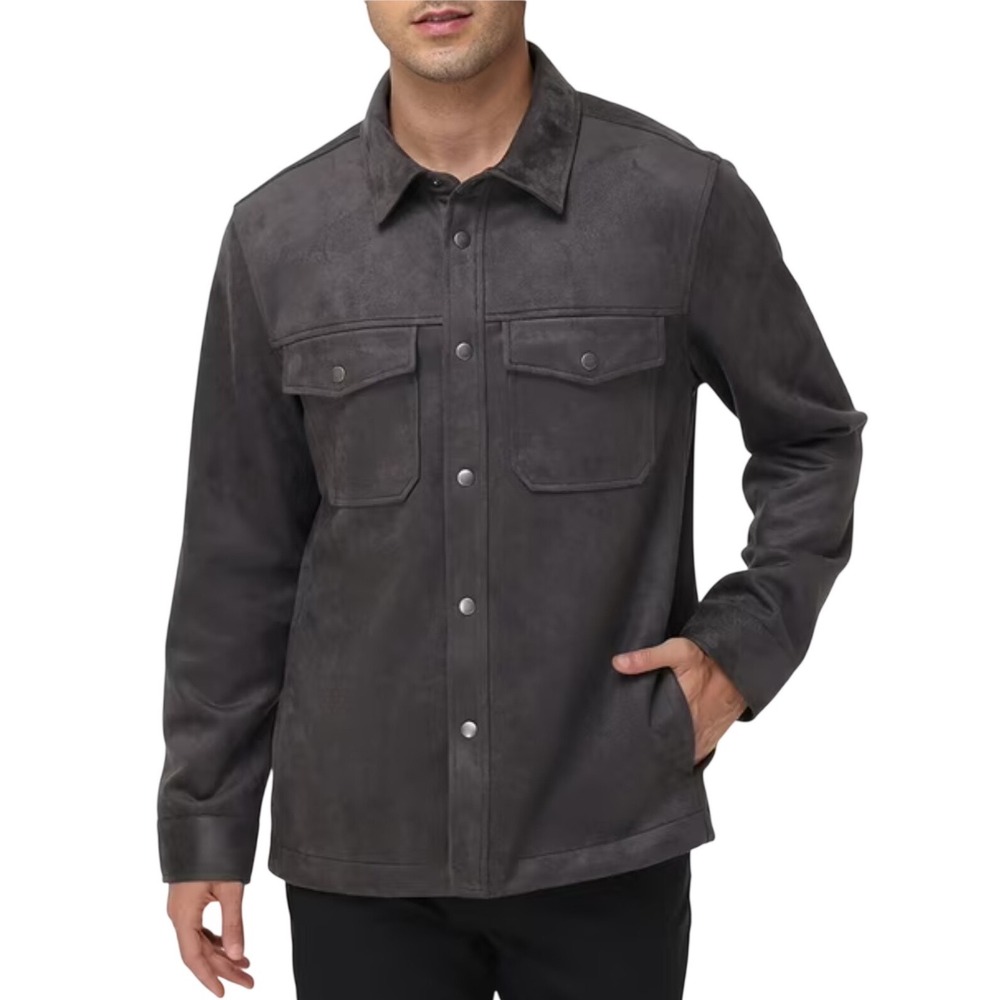 Frye Faux Suede Shirt Jacket Men's L Brown Snap Shacket Western Ranch